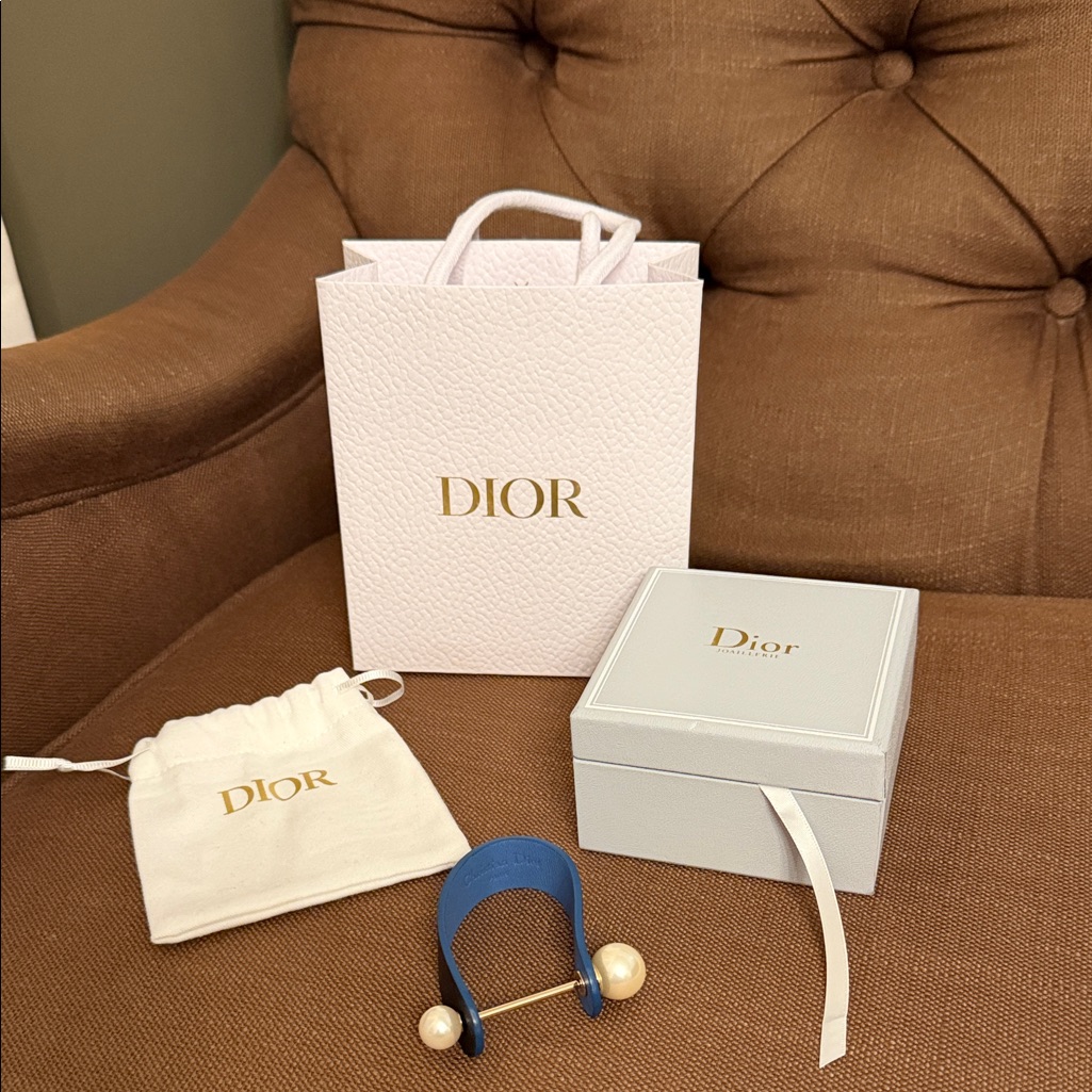 Dior Blue Cuff Bracelet With Cream Pearl Ends